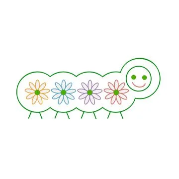 Simple geometric caterpillar pattern with colored daisies. Stock Illustration