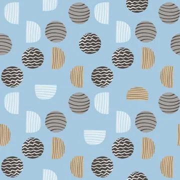 Simple geometric circles hand drawn pattern. Stripped figures in beige and br 스톡 일러스트