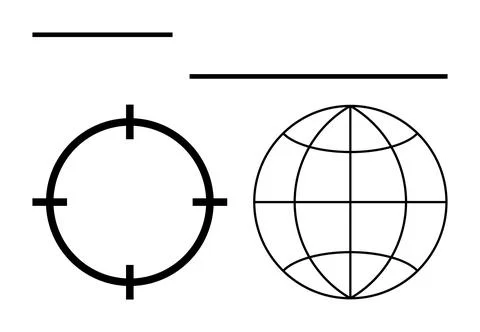 Simple geometric elements including a crosshair circle, horizontal lines, and Stockillustratie