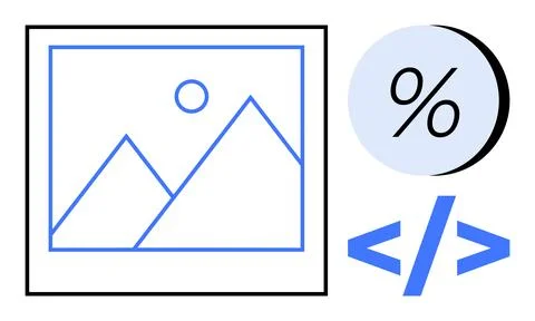 Simple Geometric Graphics Representing Image, Percentage, and Coding Elements Stock Illustration