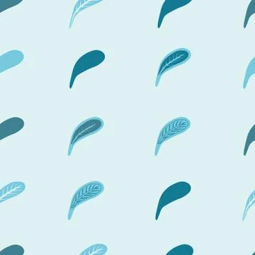 Simple geometric hand drawn feathers pattern. Blue coloured Seamless feather  Stock Illustration