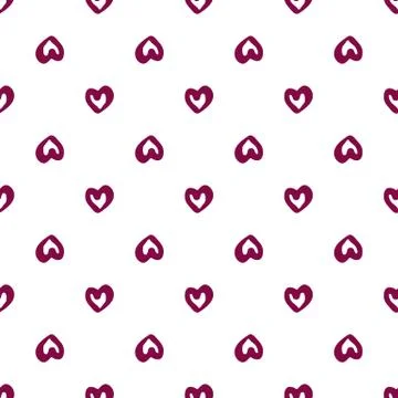 Simple geometric hearts seamless pattern on white background. 스톡 일러스트