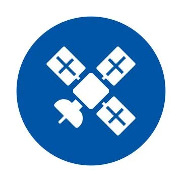 Simple Geometric Icon of Satellite Dish with Cross Shapes on Blue Background Stock Illustration