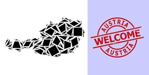 Simple Geometric Mosaic Map of Austria with Round Distress Welcome Stamp Seal Stock Illustration