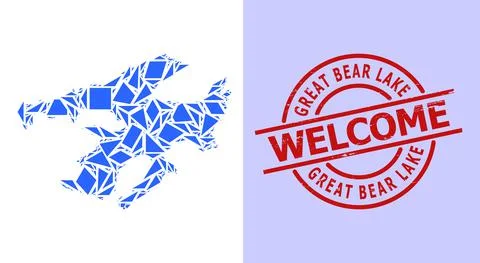 Simple Geometric Mosaic Map of Great Bear Lake with Round Grunge Welcome Stamp Stock Illustration
