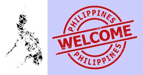 Simple Geometric Mosaic Map of Philippines with Round Textured Welcome Seal Illustrazione stock