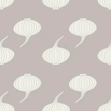 Simple geometric onion seamless pattern. Doodle onion bulb vegetable wallpape Stock Illustration