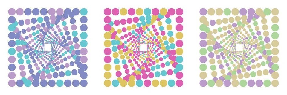 A simple geometric pattern of circles swirling in a square. Complimentary col Stock Illustration