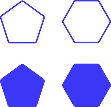 Simple Geometric Polygon Shape Icon Set with sharp and rounded corner Illustrazione stock