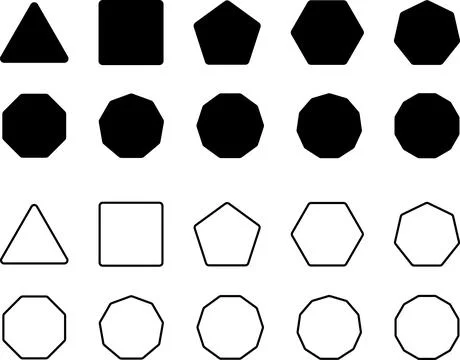 Simple Geometric Polygon Shape Icon Set with sharp and rounded corner Stock Illustration