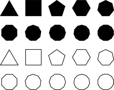 Simple Geometric Polygon Shape Icon Set with sharp and rounded corner Stock Illustration
