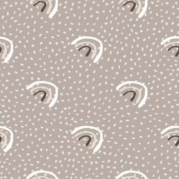 Simple geometric rainbow seamless pattern on dots background. Scandinavian st Illustrazione stock