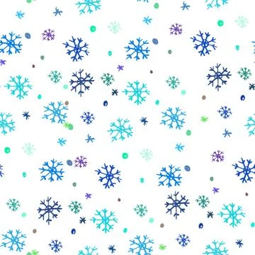 Simple geometric repeating pattern with blue hand-drawn snowflakes. Seamless  Stock Illustration