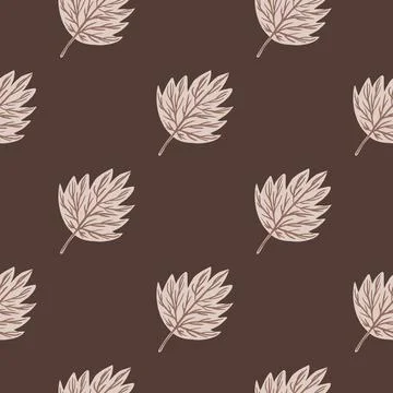 Simple geometric seamless doodle pattern with botanic decorative autumn leaf  Stock Illustration