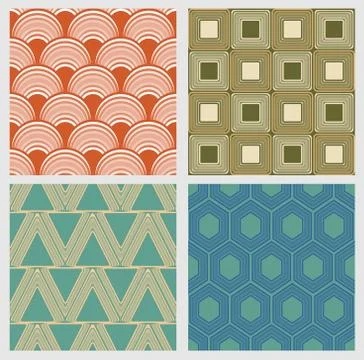 Simple geometric seamless patterns in retro style. Set of seamless vintage ti Stock Illustration