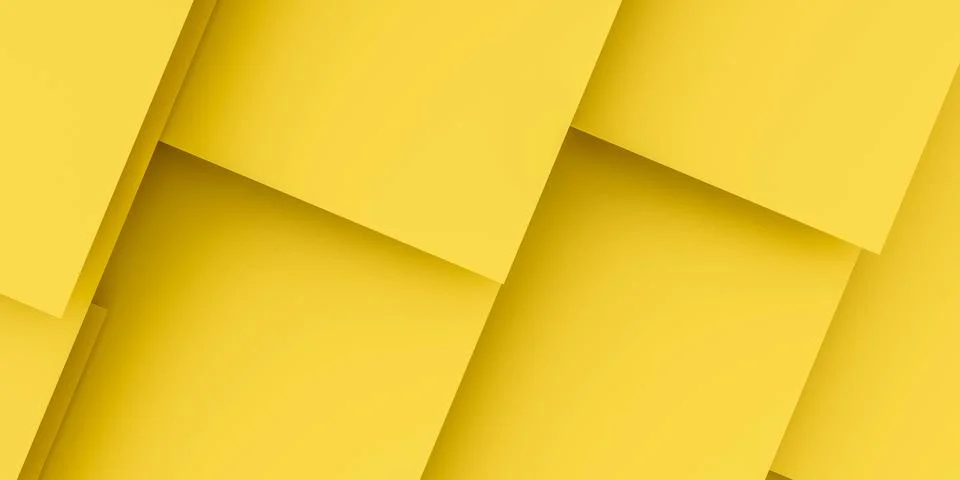 Simple geometric shape bright yellow abstract sheets 3d render illustration Stock Illustration