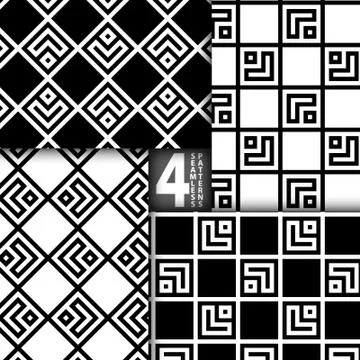 Simple Geometric Square Based Black White Vector Seamless Patter Stock Illustration