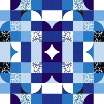 Simple geometric tiles vector texture. Nordic style blue seamless tiles. Illustrazione stock