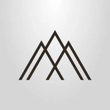Simple geometric vector line art pictogram of three mountain peaks Stock Illustration