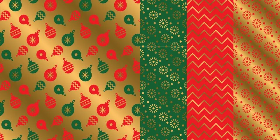 Simple geometric xmas repeatable pattern set. Illustrazione stock