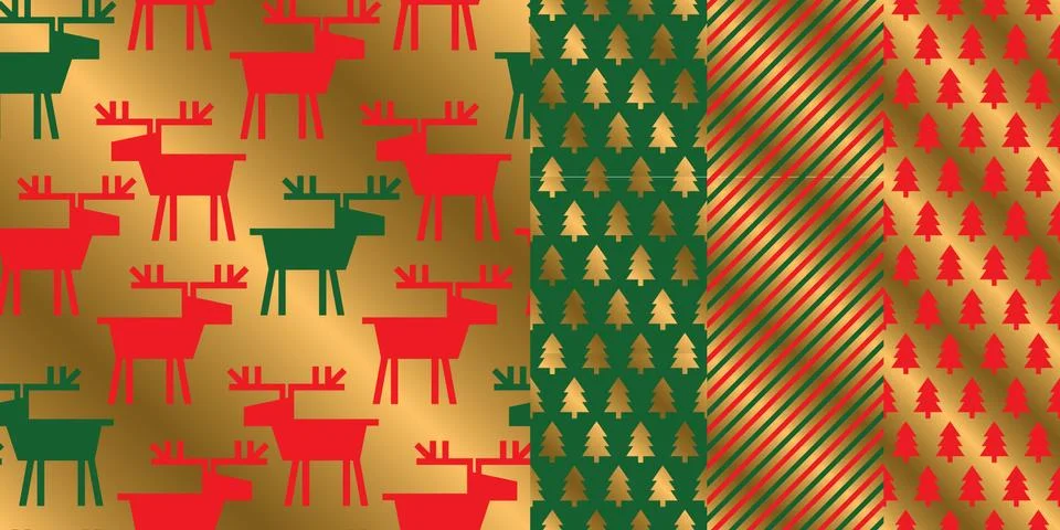 Simple geometric xmas repeatable pattern set. Stock Illustration