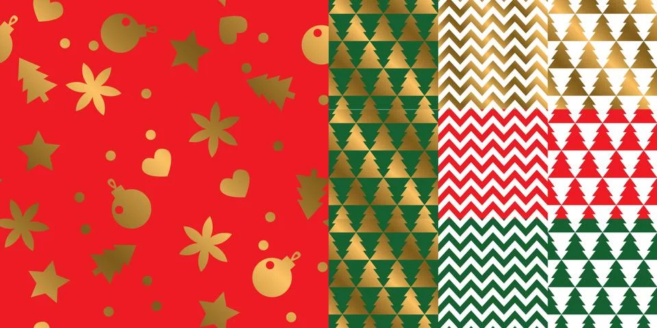 Simple geometric xmas repeatable pattern set. Stock Illustration