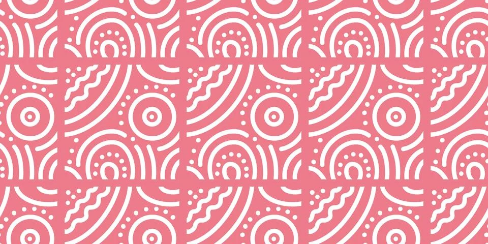 Simple geometrical white seamless pattern and colourful background print Stock Illustration