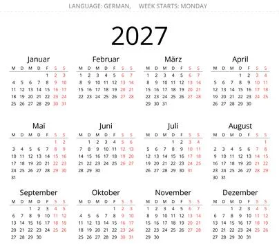 Simple german calendar for 2026. Vector illustration Germany Stock Illustration