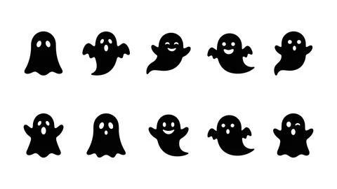 Simple ghost shapes in various poses and expressions for halloween themes. Stock Illustration