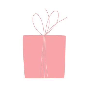 Simple gift box decorated with rope isolated on white. Vector doodle icon Stock Illustration