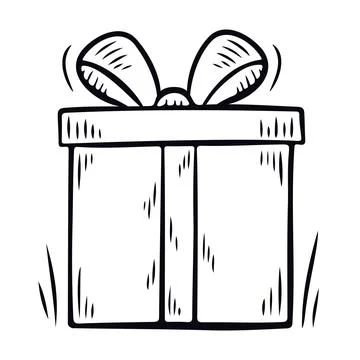 Simple gift box in doodle style. Gift box for birthday, Christmas Stock Illustration