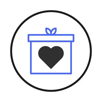 Simple gift box icon with heart symbol surrounded by circle for graphic rep.. Stock Illustration