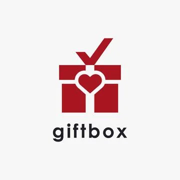 Simple gift box logo icon with love and checkmark on white background イラスト素材