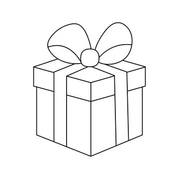 Simple Gift Box with Ribbon and Bow Christmas Coloring Page Outline Stock Illustration