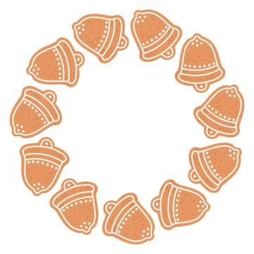 Simple gingerbread cookie bell festive round frame with Christmas decor. The Stock Illustration