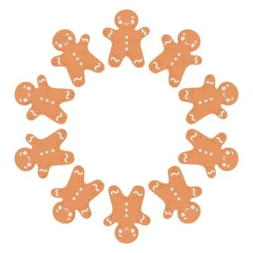 Simple gingerbread cookie man festive round frame with Christmas decor. The Stock Illustration