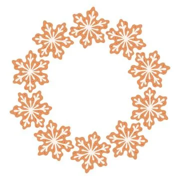Simple gingerbread cookie snowflake festive round frame with Christmas decor Stock Illustration
