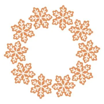 Simple gingerbread cookie snowflake round frame with Christmas decor. The Stock Illustration