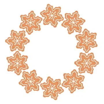 Simple gingerbread cookie snowflake round frame with Christmas decor. The Stock Illustration