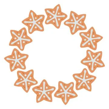 Simple gingerbread cookie star circle round frame with Christmas decor. The Stock Illustration