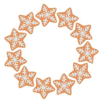 Simple gingerbread cookie star festive round frame with Christmas decor. The Stock Illustration