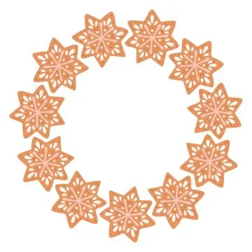 Simple gingerbread cookie star round frame with Christmas decor. The simple Stock Illustration
