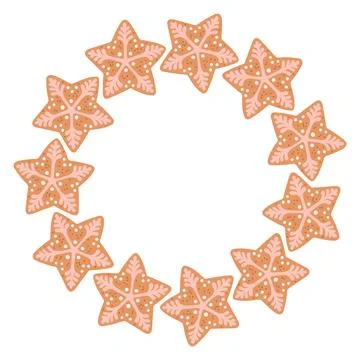Simple gingerbread cookie star round frame with Christmas decor. The simple Stock Illustration