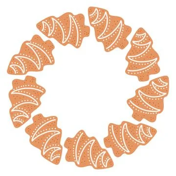 Simple gingerbread cookie tree festive round frame with Christmas decor. The Stock Illustration