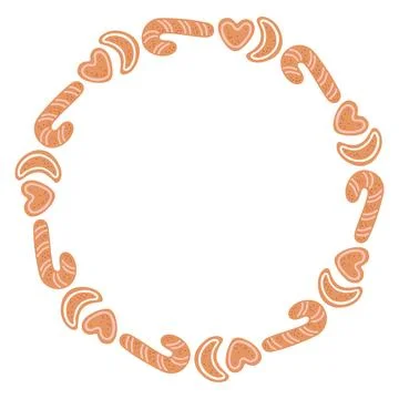 Simple gingerbread different cookies festive round frame with Christmas decor Stock Illustration
