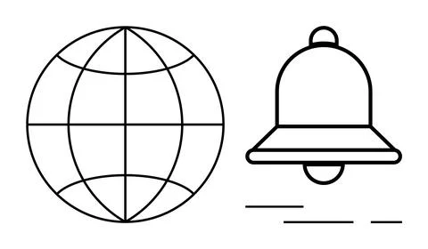 Simple Globe and Notification Bell Icons for Web and Mobile Interface Design Illustrazione stock