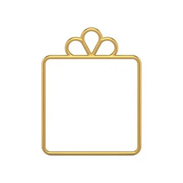 Simple glossy metallic golden frame festive square gift box with bow contoure 스톡 일러스트
