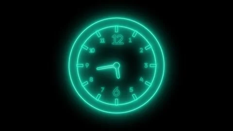 Simple Glowing neon clock isolated on a black background Video stock 315003502
