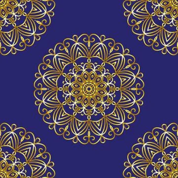 Simple gold circular pattern on dark blue backdrop Stock Illustration