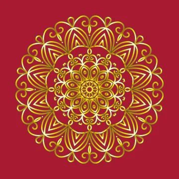 Simple gold circular pattern on red background Illustrazione stock